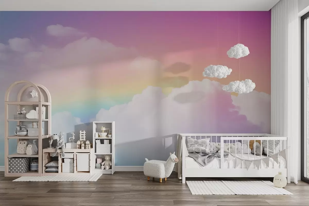 Fotobehang Wolken en regenboog w04368