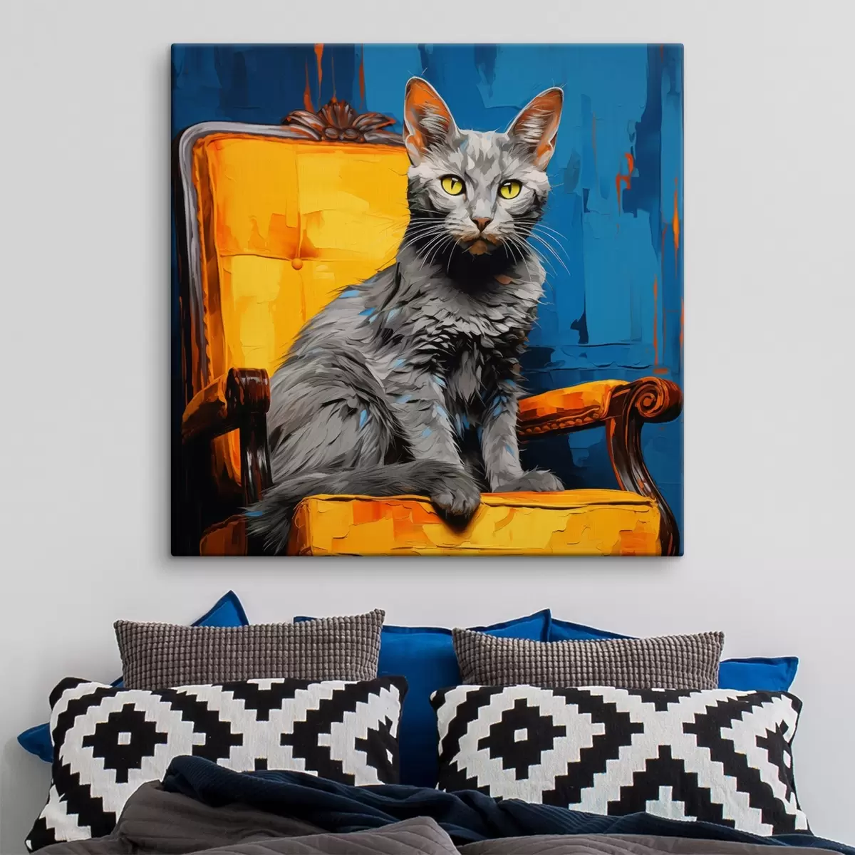  Peintures Portrait artistique de chat sur fond bleu s45030