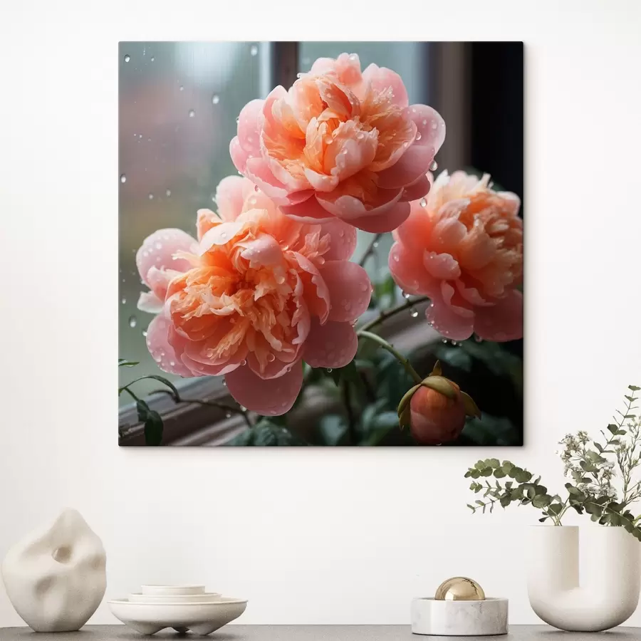  Peintures Trois pivoines avec la rosée dans la lumière du matin s45033