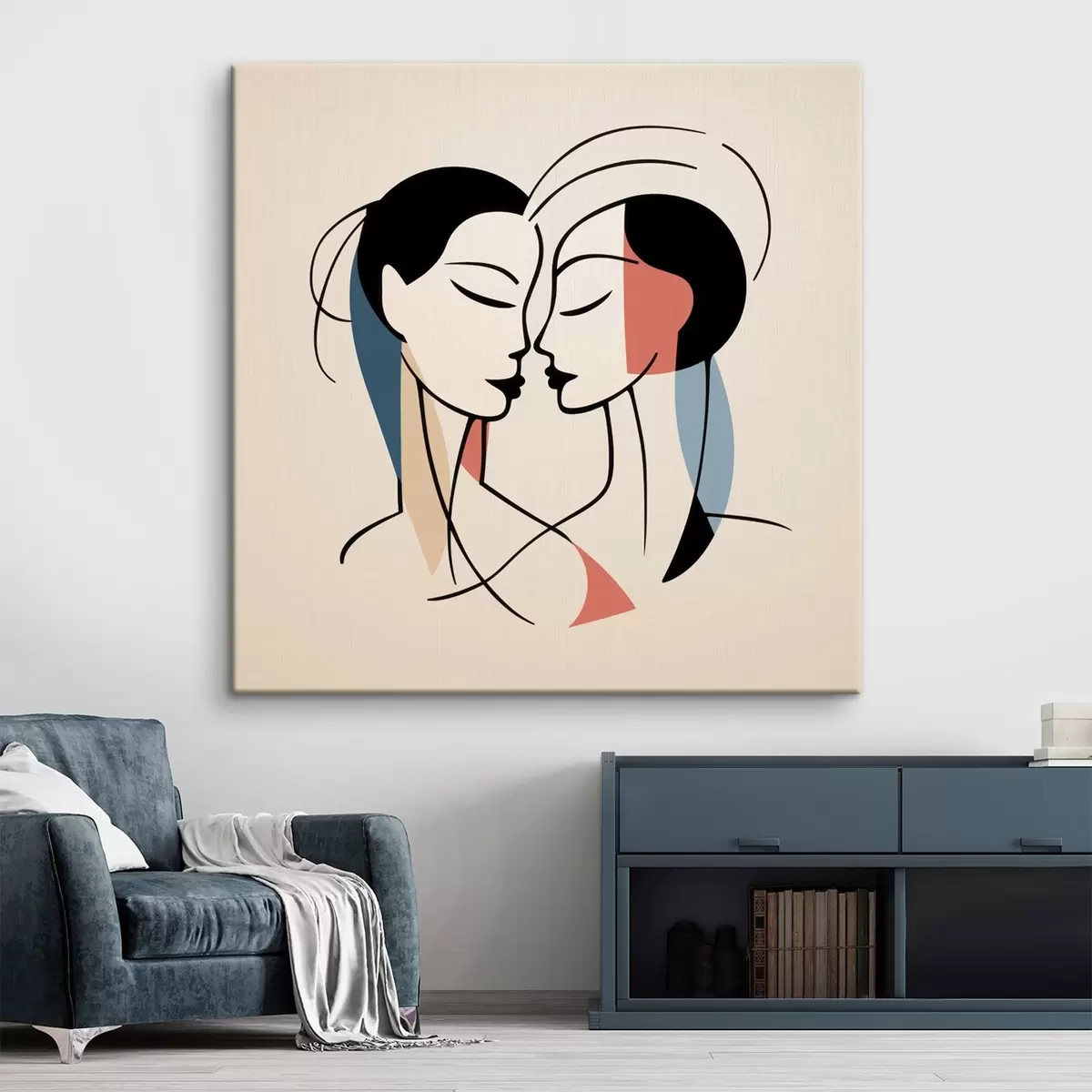  Peintures Deux visages en style abstrait avec des éléments colorés s45037