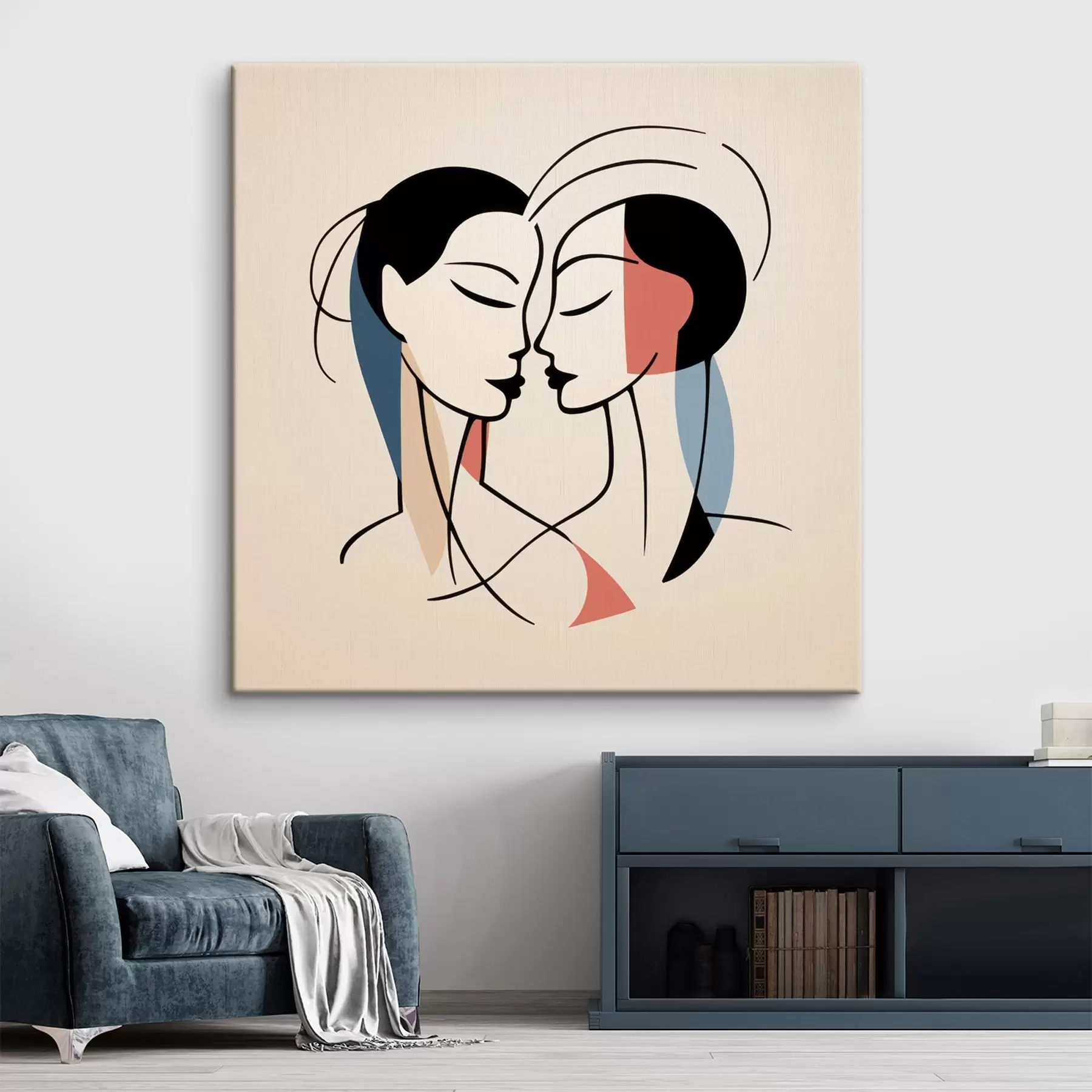  Peintures Deux visages en style abstrait avec des éléments colorés s45037