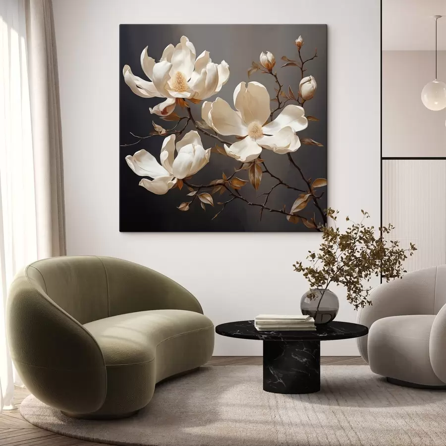  Peintures Magnolias blancs sur fond sombre dans un style pictural s45038