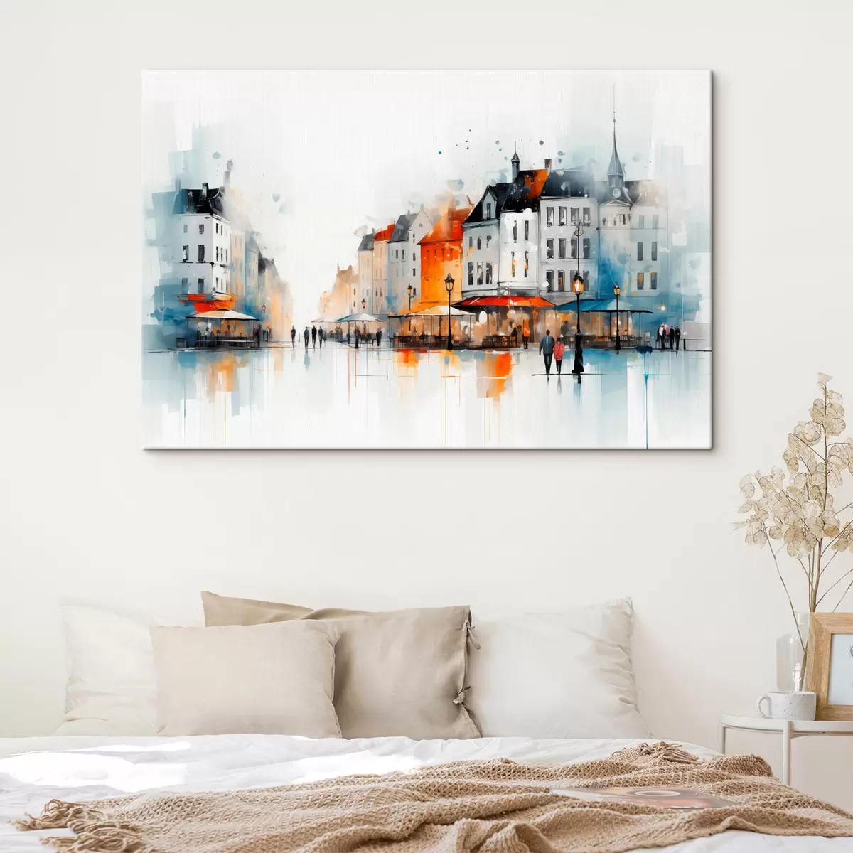  Schilderijen Straatbeeld met gebouwen en mensen in artistieke stijl s45050