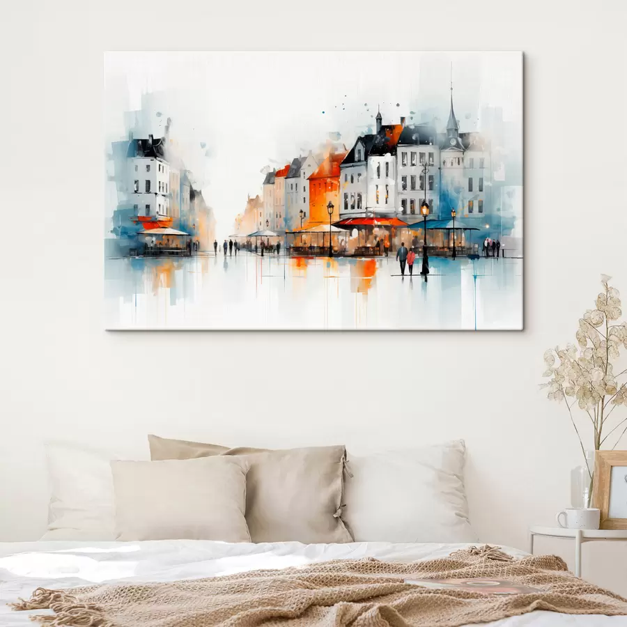  Peintures Scène de rue avec des bâtiments et des personnes dans un style artistique s45050