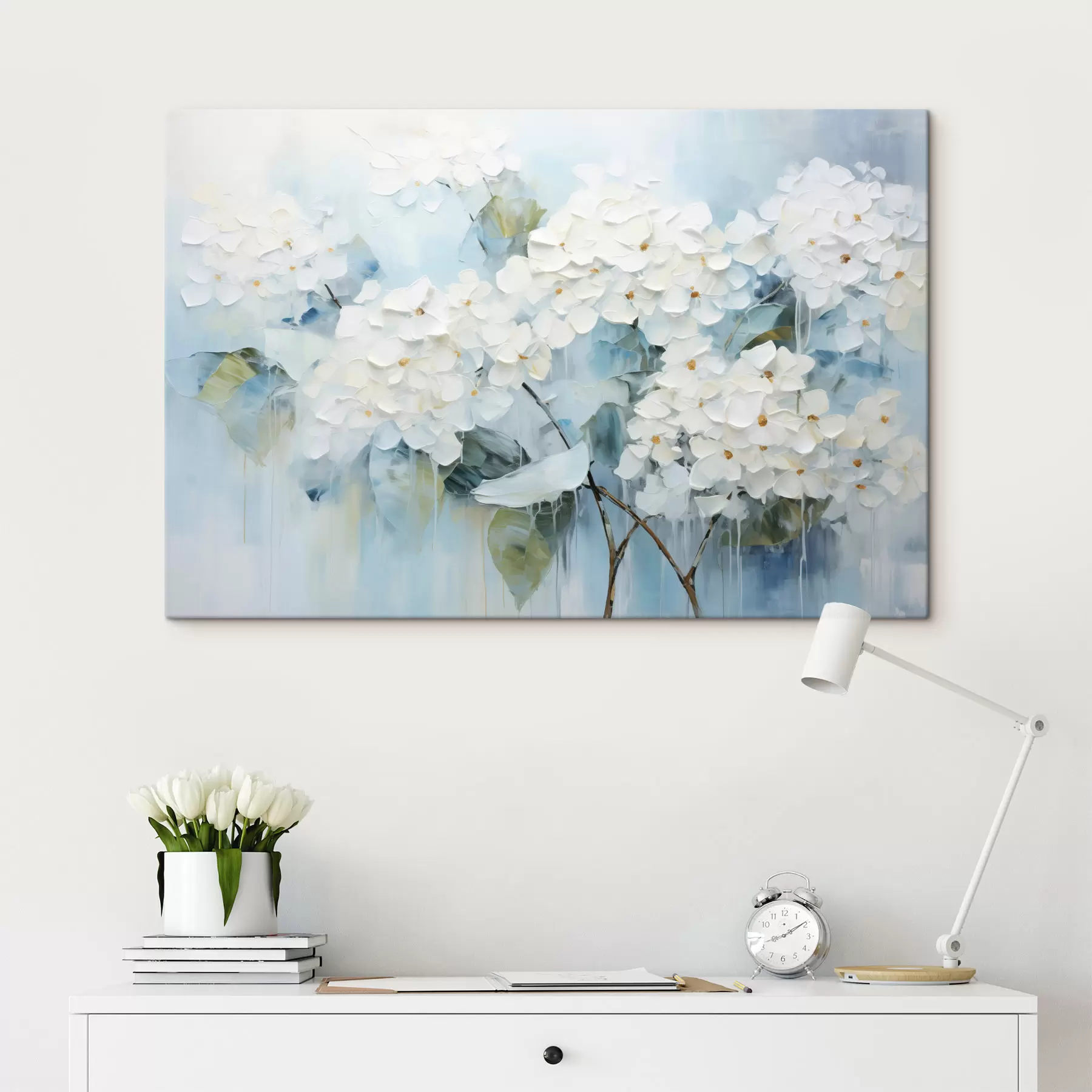  Peintures Hortensias blancs en fleurs dans le style de la peinture à l'huile s45051