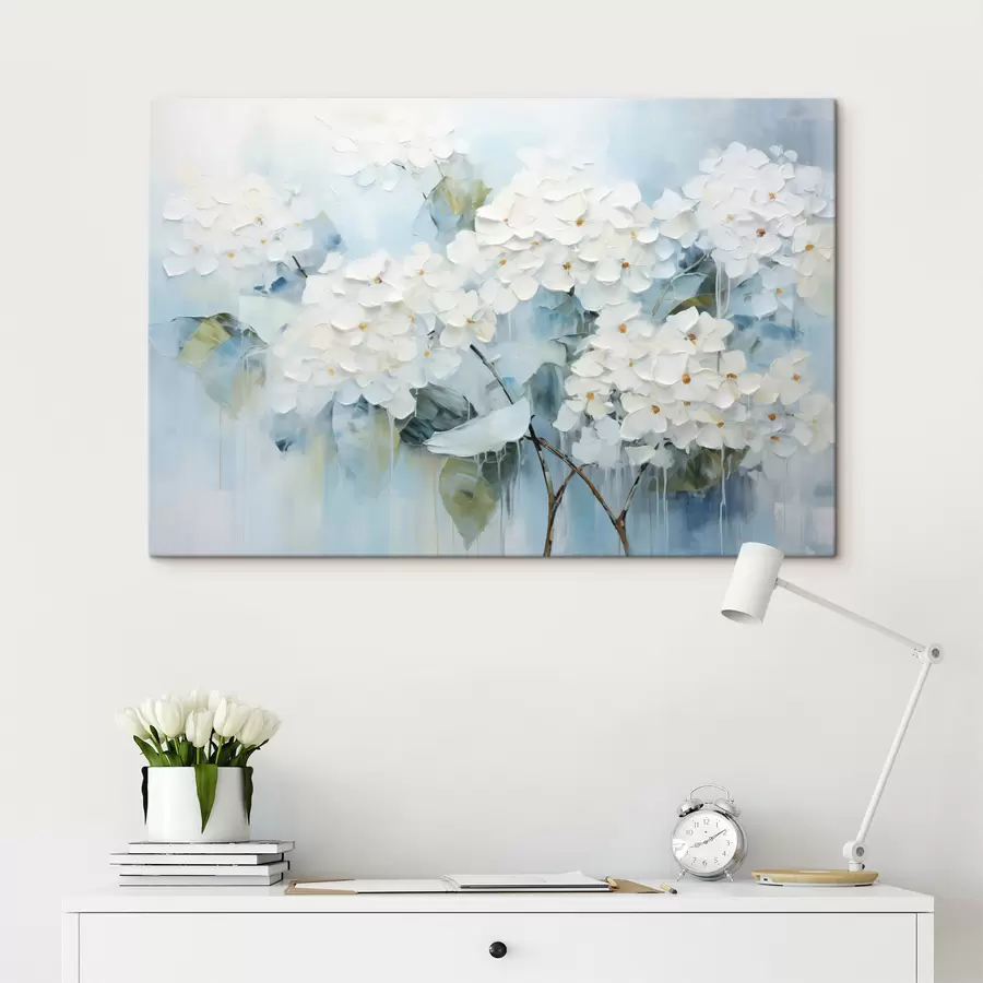  Schilderijen Bloeiende witte hortensia's in olieverfschilderijstijl s45051