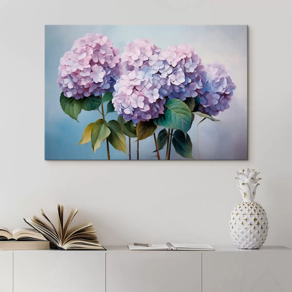  Peintures Hortensias roses et lilas dans un style pictural s45055