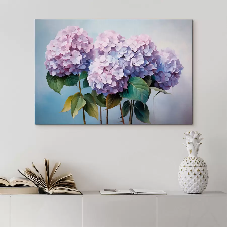  Peintures Hortensias roses et lilas dans un style pictural s45055