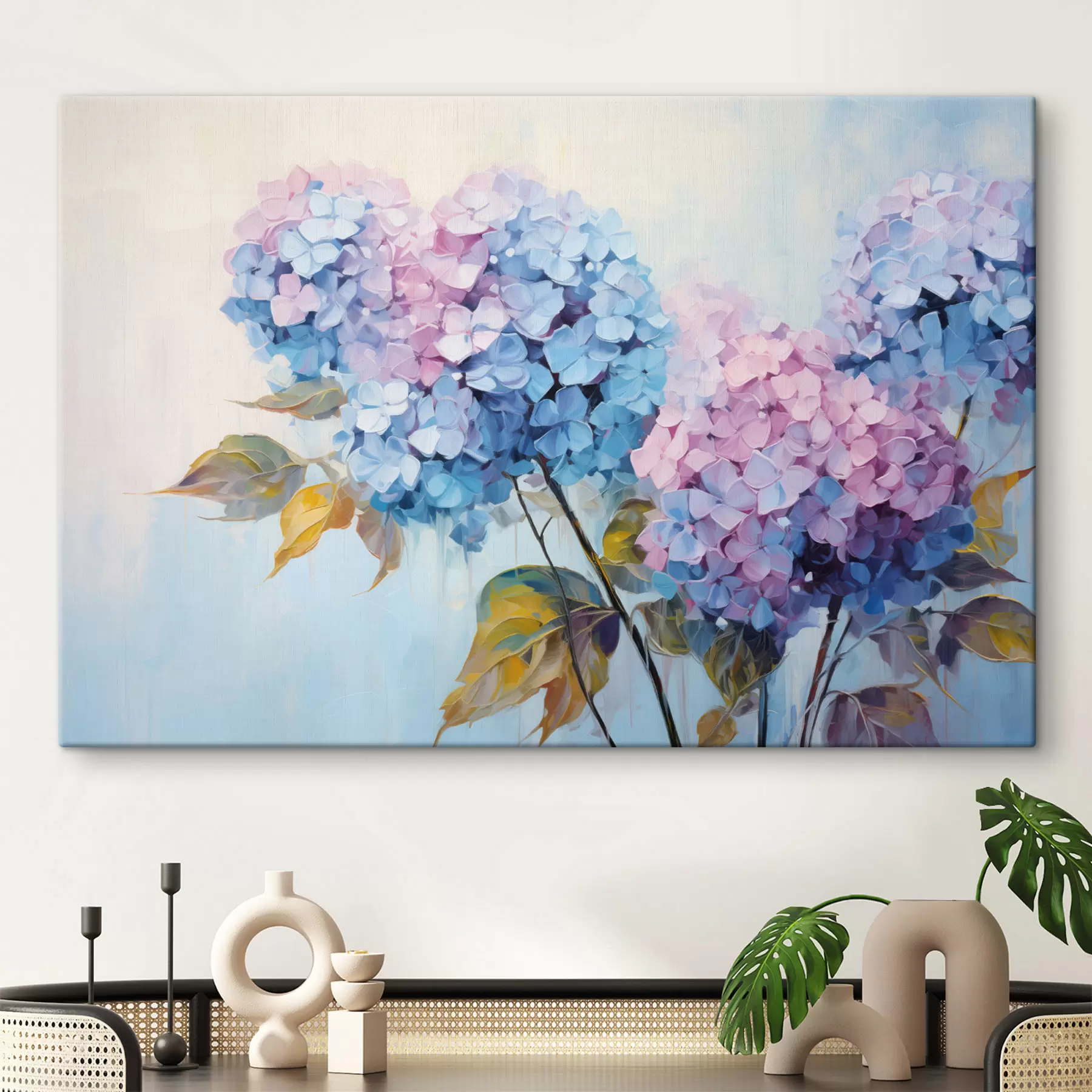  Peintures Fleurs d'hortensia abstraites dans des tons doux s45056