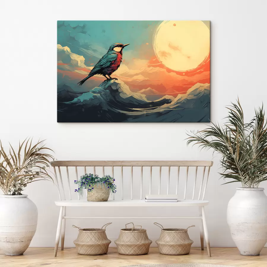  Peintures Paysage artistique avec oiseau et ciel vibrant s45060