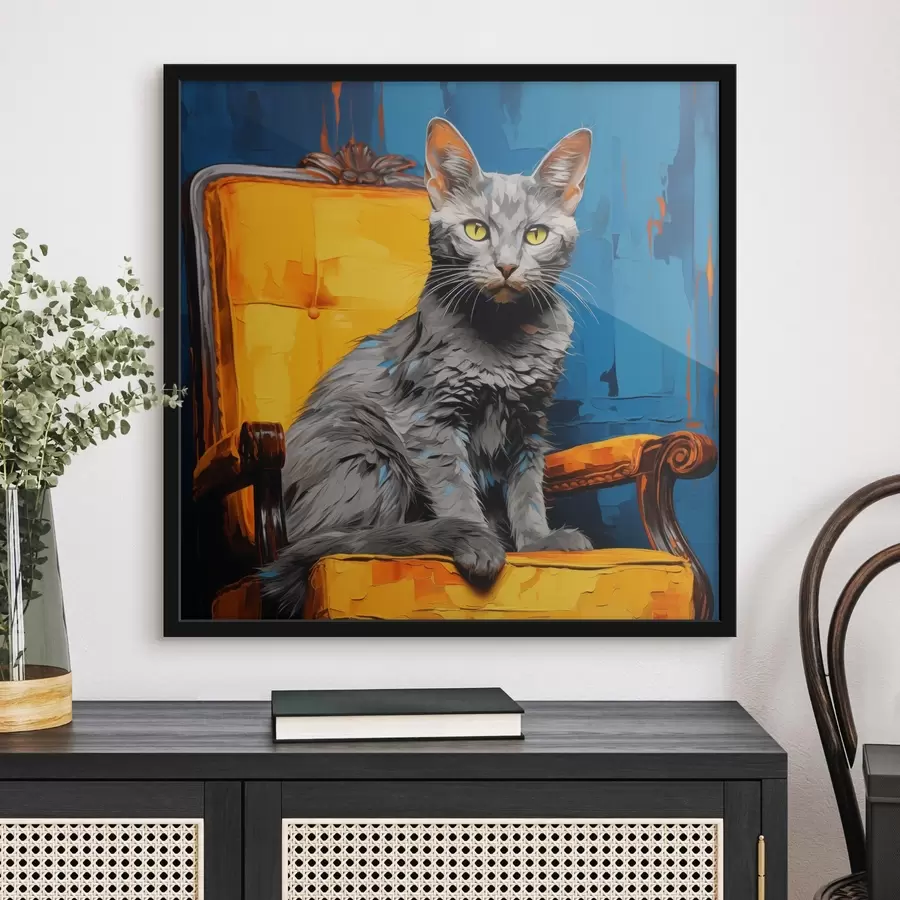 Fotobehang Artistiek kattenportret op blauwe achtergrond f45030