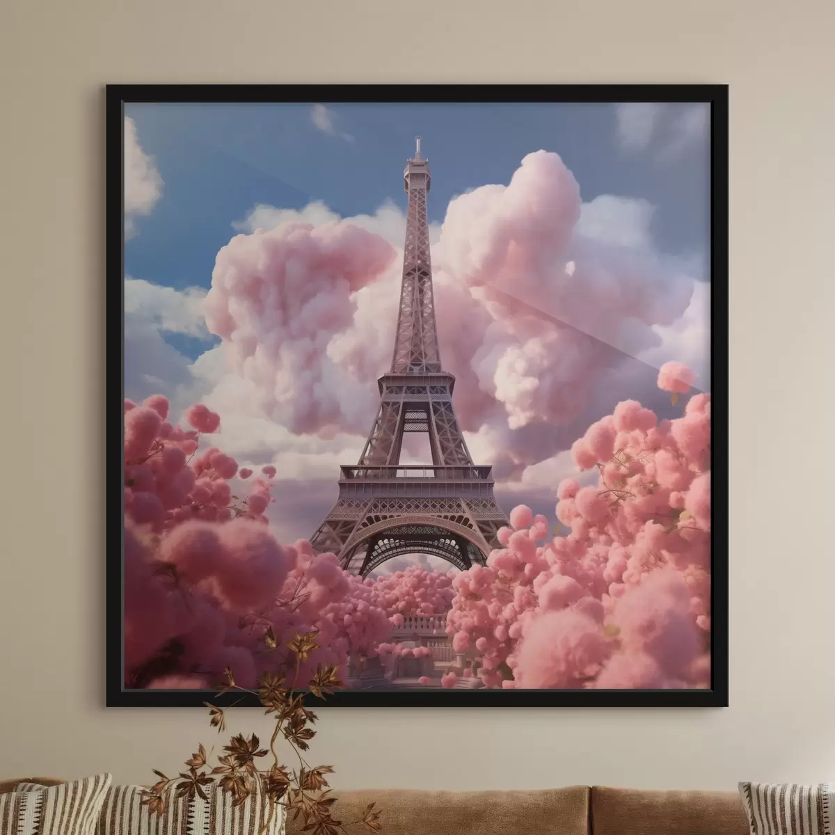Affiche Tour Eiffel dans des nuages roses en style fantaisiste f45036