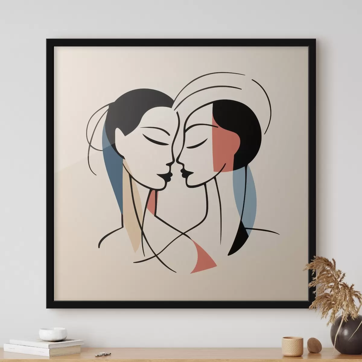 Affiche Deux visages en style abstrait avec des éléments colorés f45037