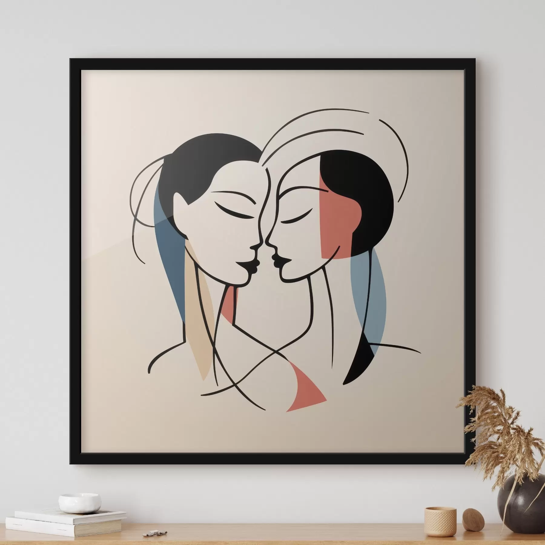 Papier peint photo Deux visages en style abstrait avec des éléments colorés f45037