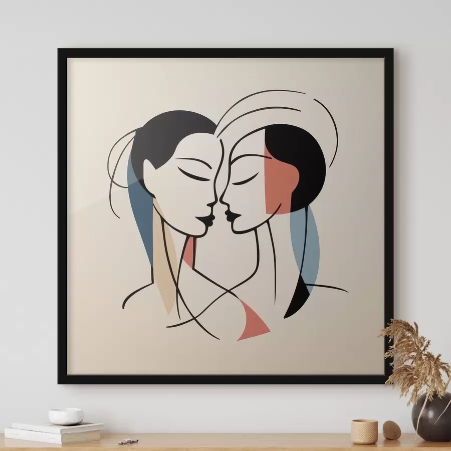 Papier peint photo Deux visages en style abstrait avec des éléments colorés f45037