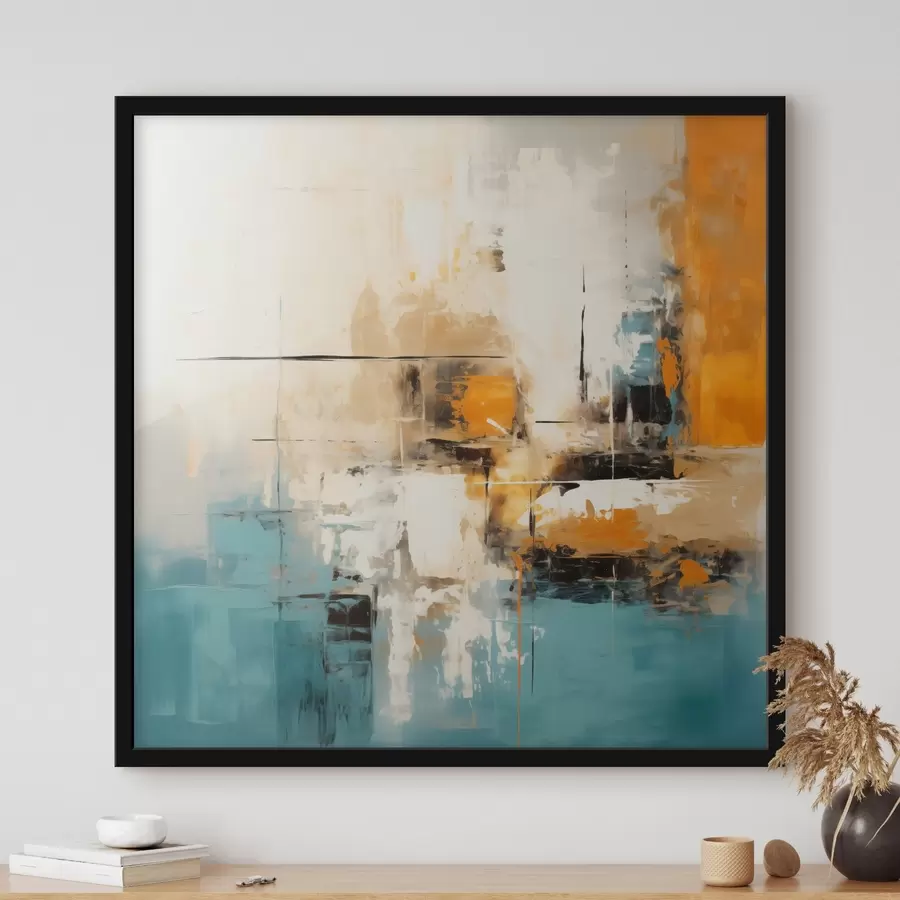 Fotobehang Hedendaagse kunst met textuurpenseelstreken en heldere accenten f45041