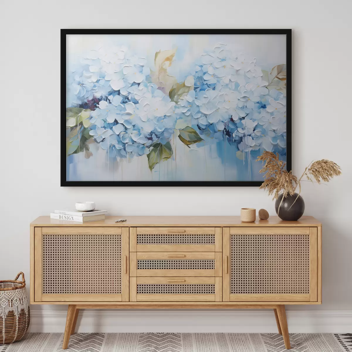 Poster Pastel hortensia's in volumetrische schildertechniek f45052