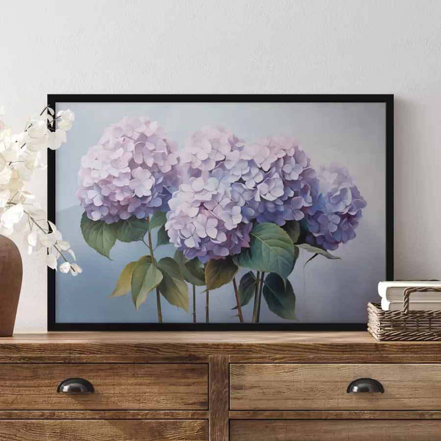 Papier peint photo Hortensias roses et lilas dans un style pictural f45055