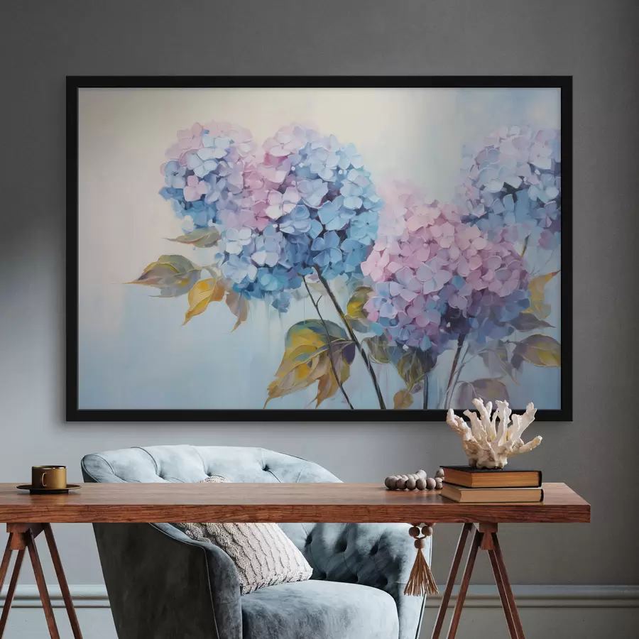 Fotobehang Abstracte hortensiabloesems in zachte tinten f45056