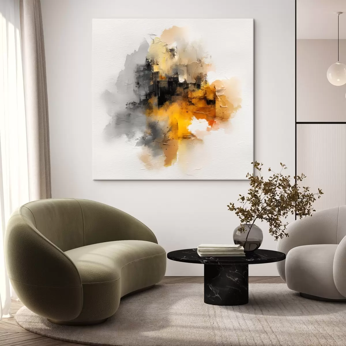  Schilderijen Abstracte compositie in oranje en grijstinten met textuur s45238