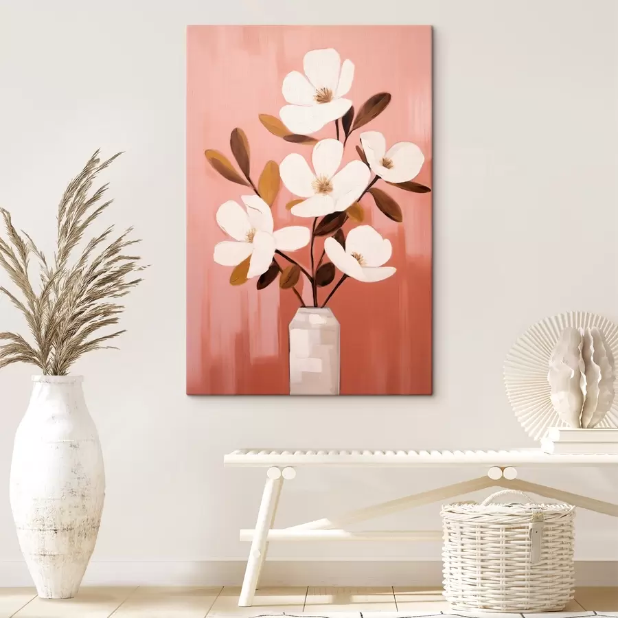  Peintures Magnolias blancs dans un vase blanc : peinture florale minimaliste s45254