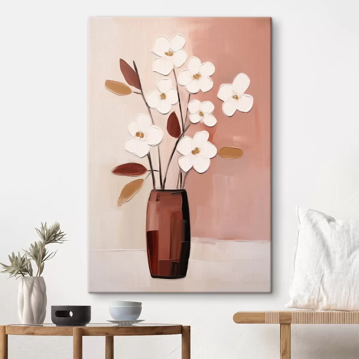  Peintures Fleurs blanches dans un vase sombre : peinture florale moderne s45255