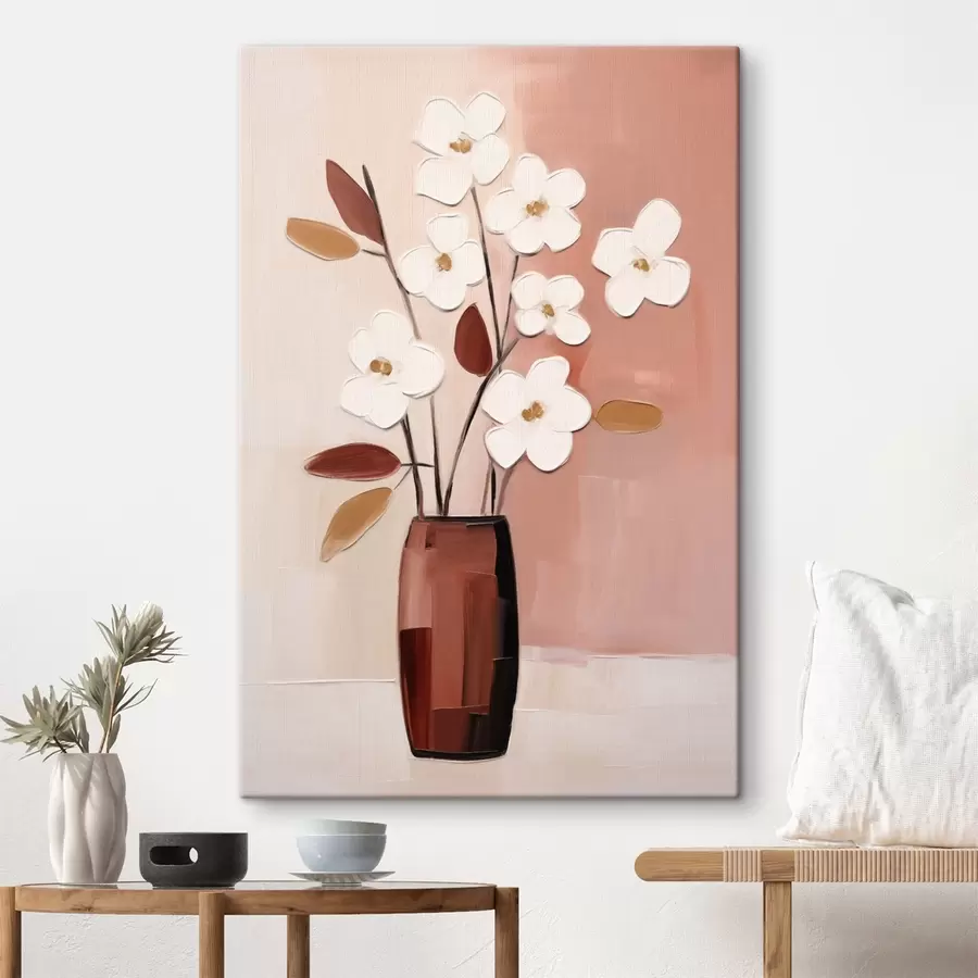  Peintures Fleurs blanches dans un vase sombre : peinture florale moderne s45255