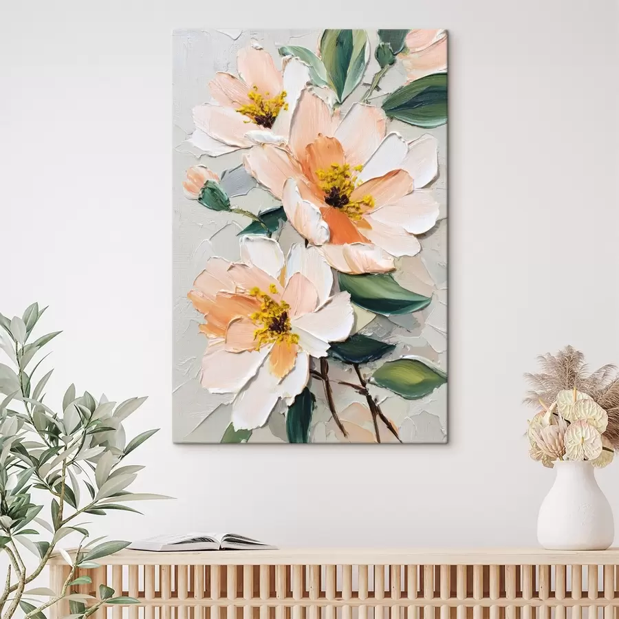  Schilderijen Bloemen met wit gestippelde bloemblaadjes en een geel hart s45262