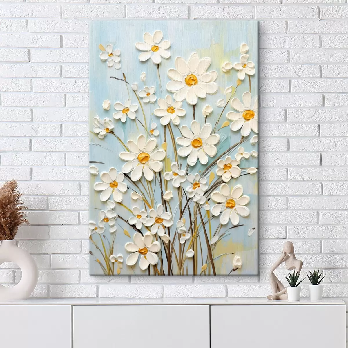  Schilderijen Gestructureerde madeliefjes: impasto kunst met expressieve penseelstreken s45266