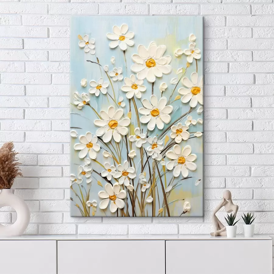  Schilderijen Gestructureerde madeliefjes: impasto kunst met expressieve penseelstreken s45266