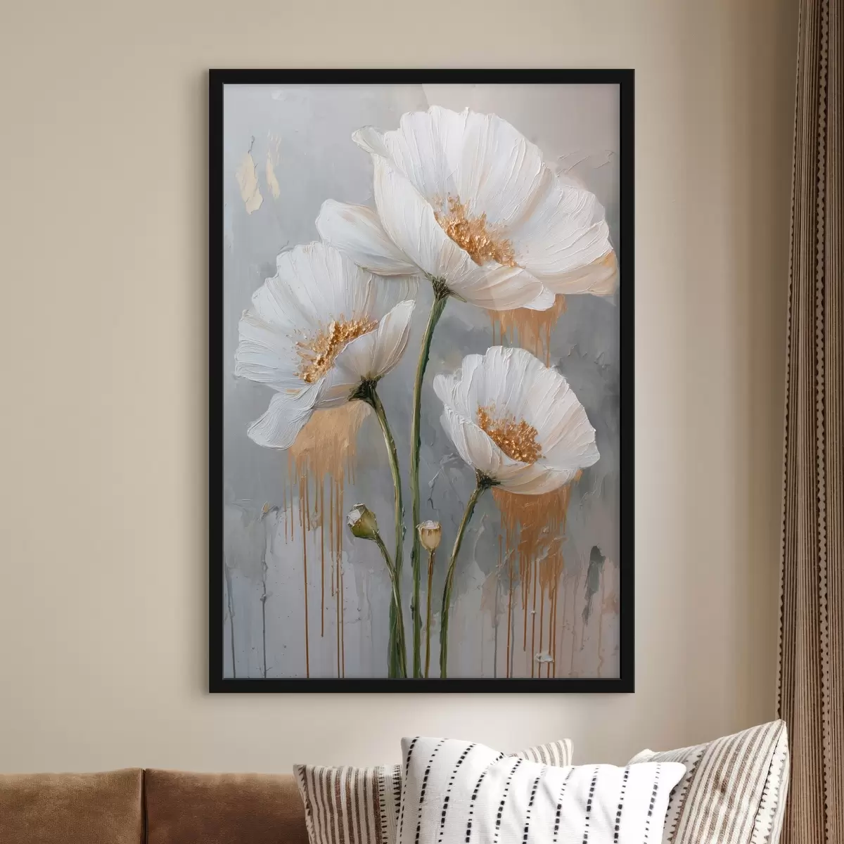 Affiche Marguerites blanches : peinture volumétrique sur fond bleu f45240