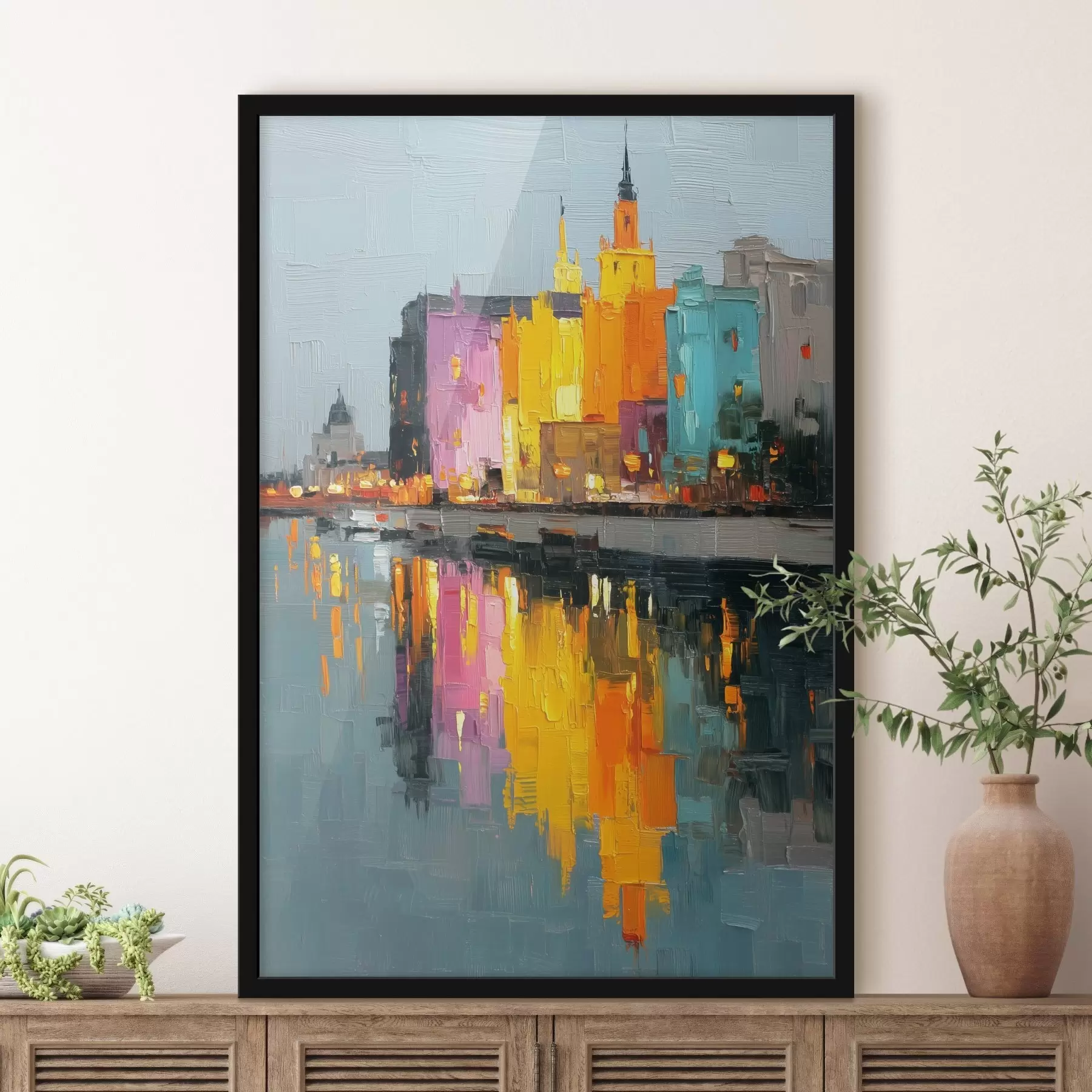 Papier peint photo Lumières de la ville : paysage vibrant dans un style empâté f45242