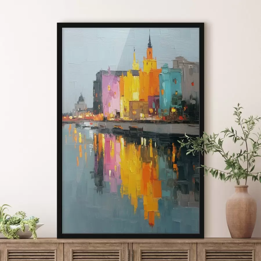 Papier peint photo Lumières de la ville : paysage vibrant dans un style empâté f45242