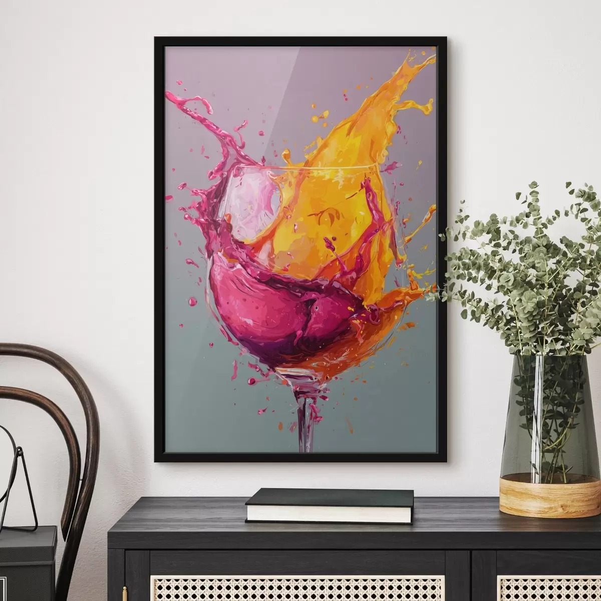 Poster Kleurenspatten: dynamische abstractie in een glas f45244