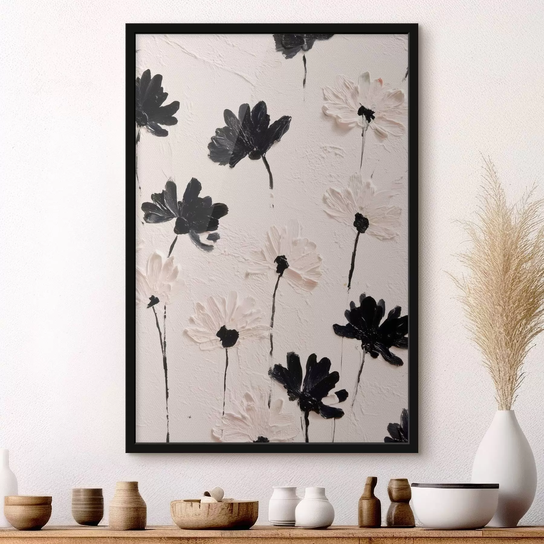Fotobehang Volumetrische bloemen: impasto compositie in monochrome tinten f45247