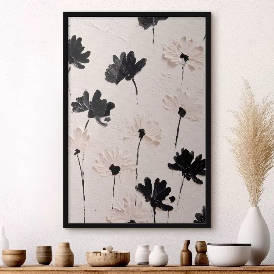 Fotobehang Volumetrische bloemen: impasto compositie in monochrome tinten f45247