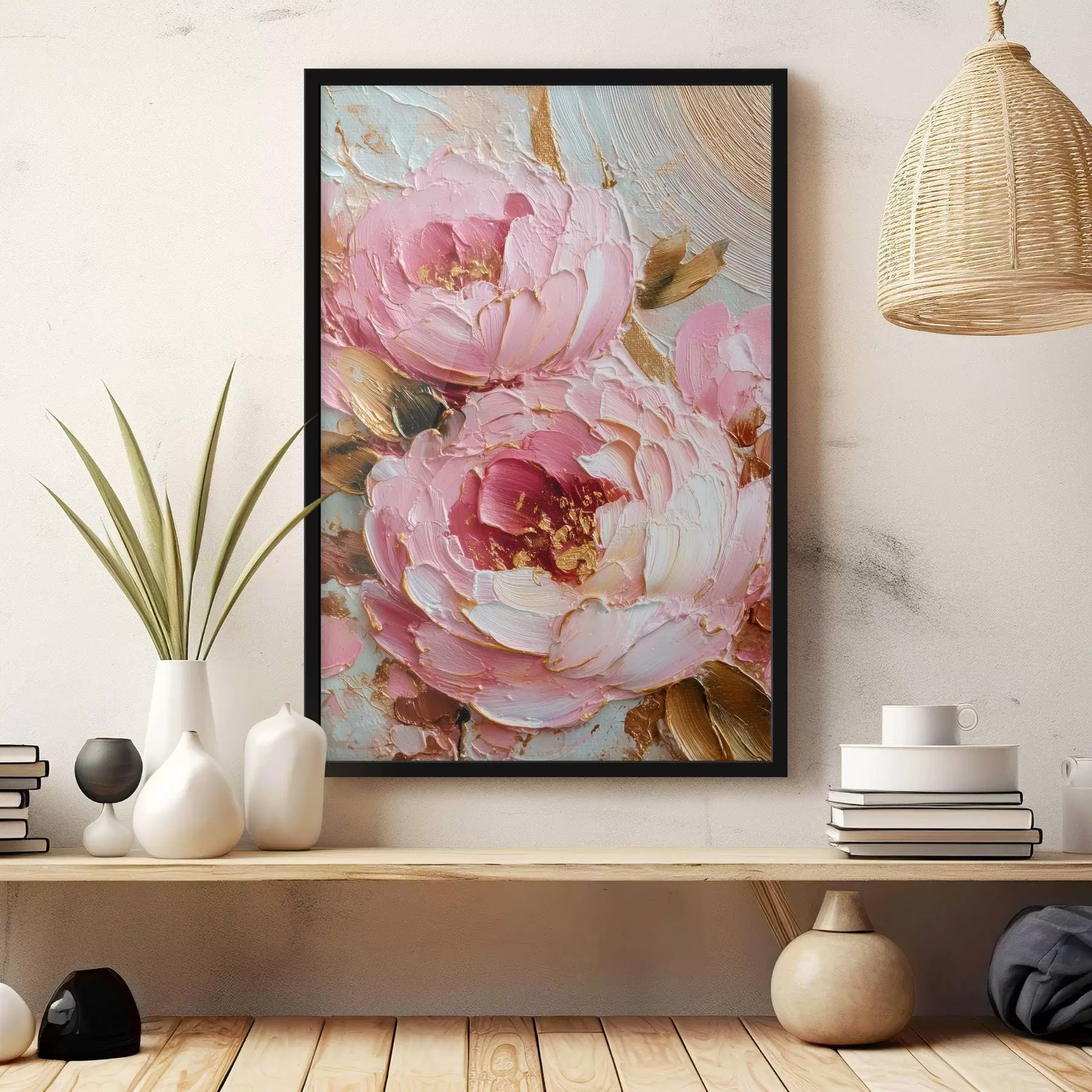 Fotobehang Volumetrische bloemblaadjes: impasto kunst met levendige textuur f45251