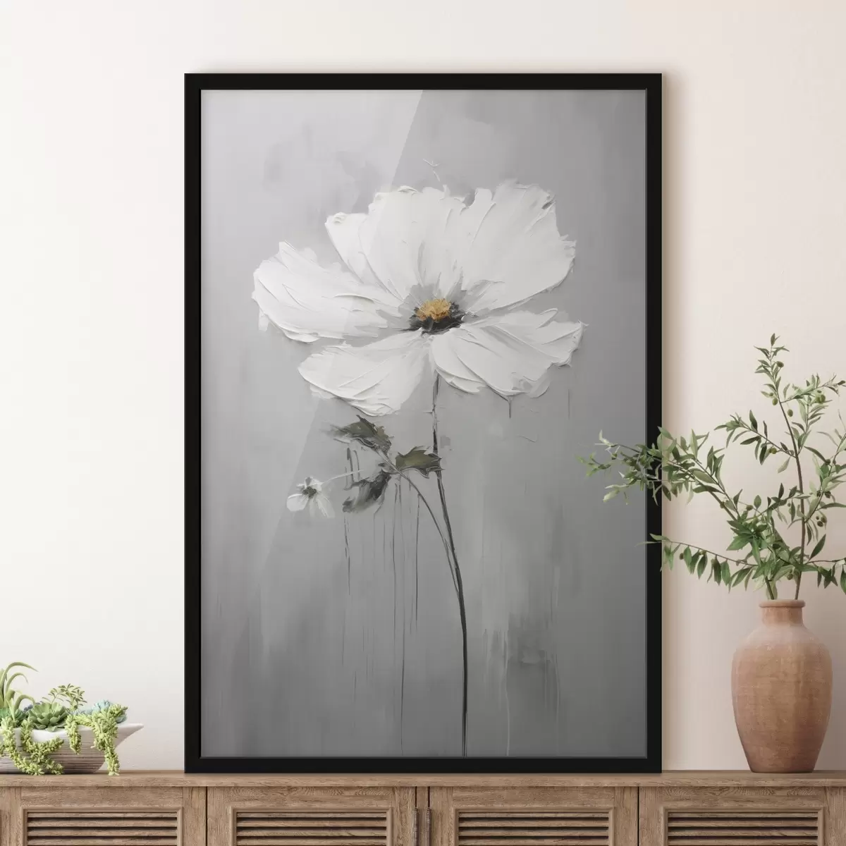 Poster Monochrome bloem in volumetrische stijl f45253