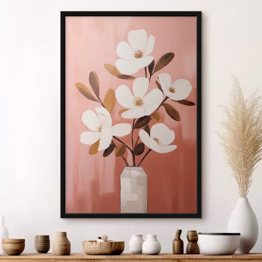 Papier peint photo Magnolias blancs dans un vase blanc : peinture florale minimaliste f45254