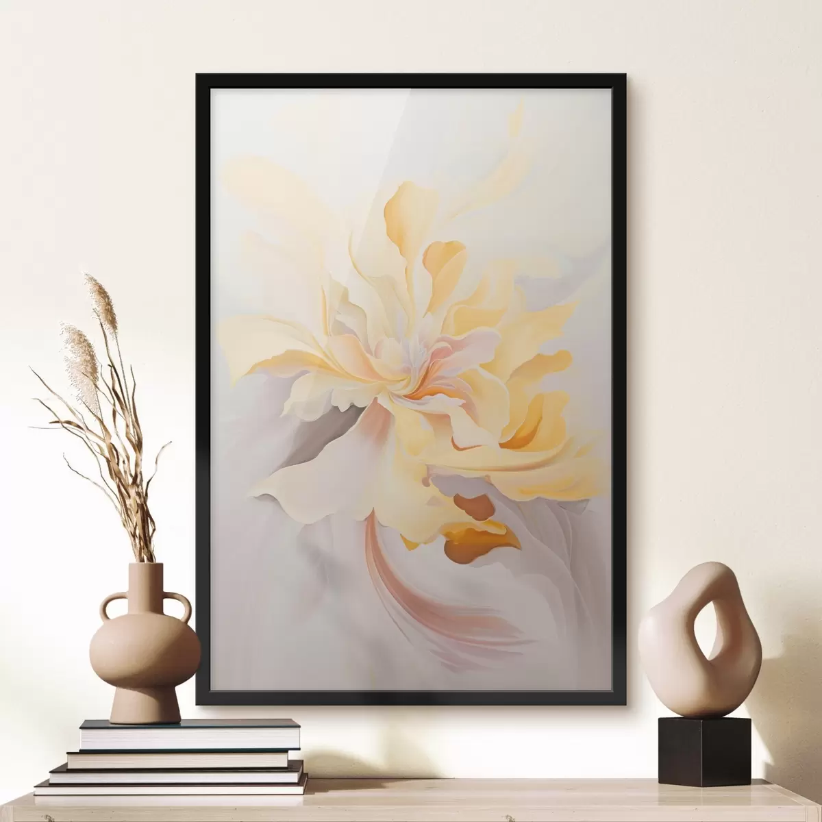 Poster Delicate bloem: abstract schilderij in pasteltinten f45256