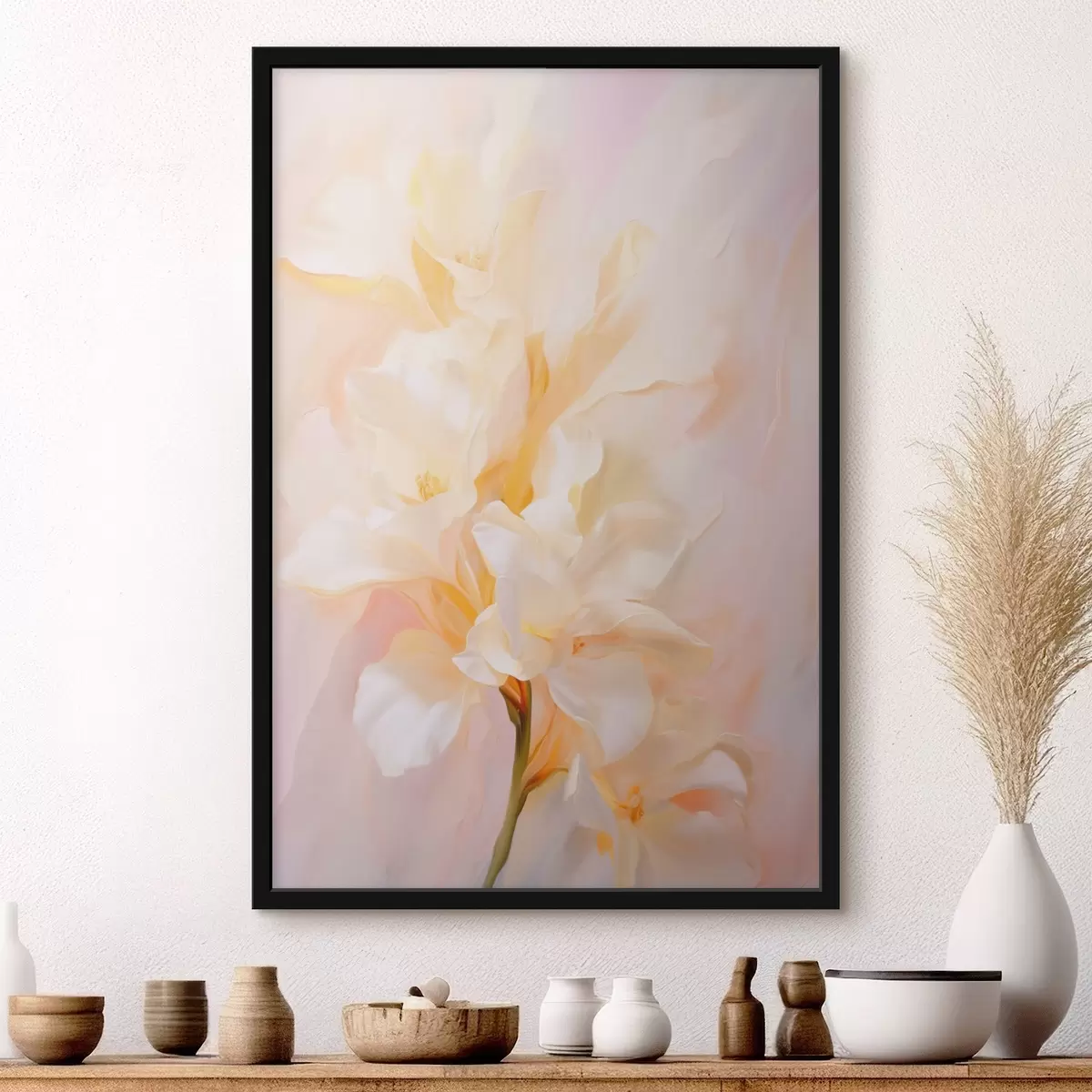 Poster Bloei: abstracte schets in lichte tinten f45257