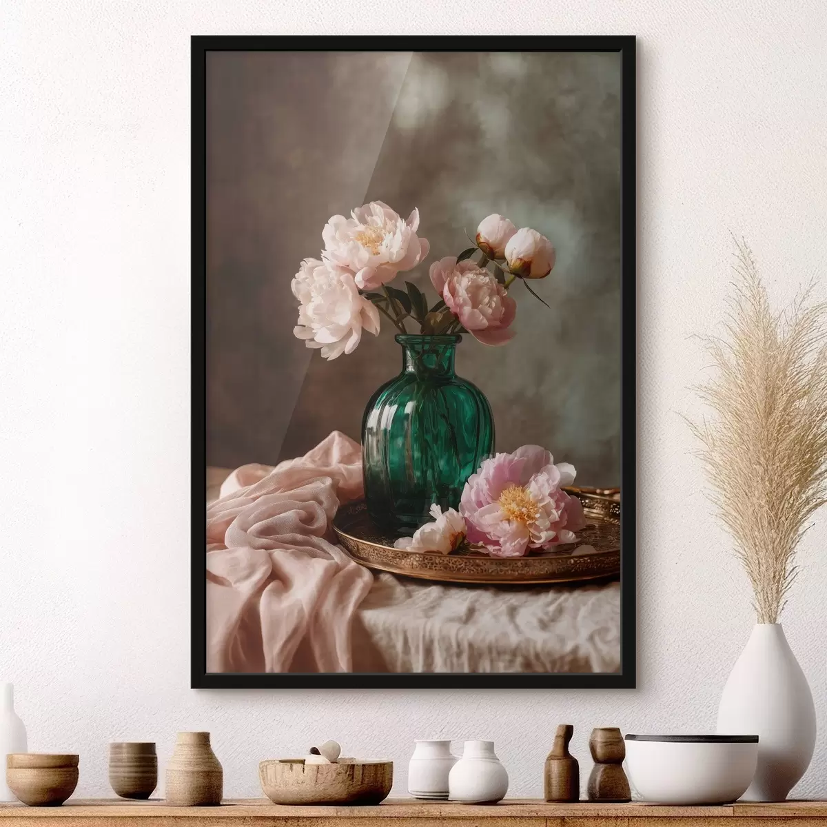 Affiche Pivoines roses délicates dans un vase émeraude f45261