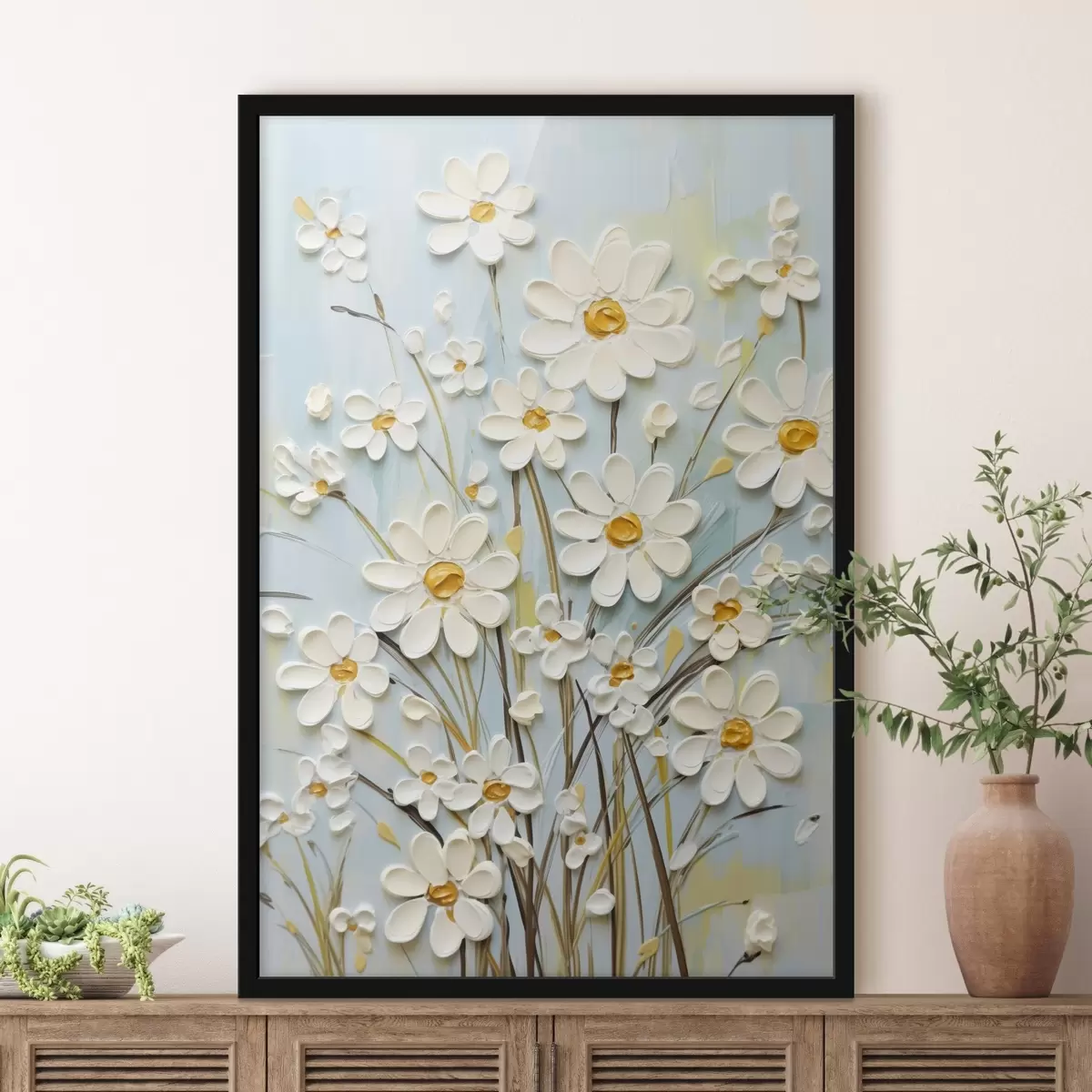 Affiche Marguerites texturées : l'art de l'empâtement avec des coups de pinceau expressifs f45266