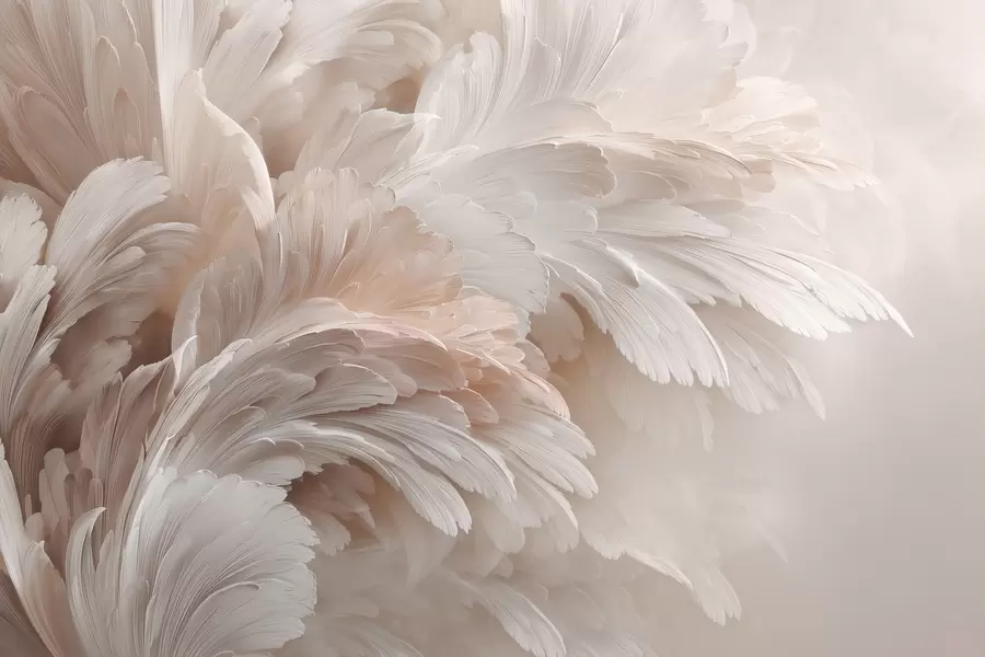 Papier peint photo Plumes et pétales aériens dans des tons rose crème w09301