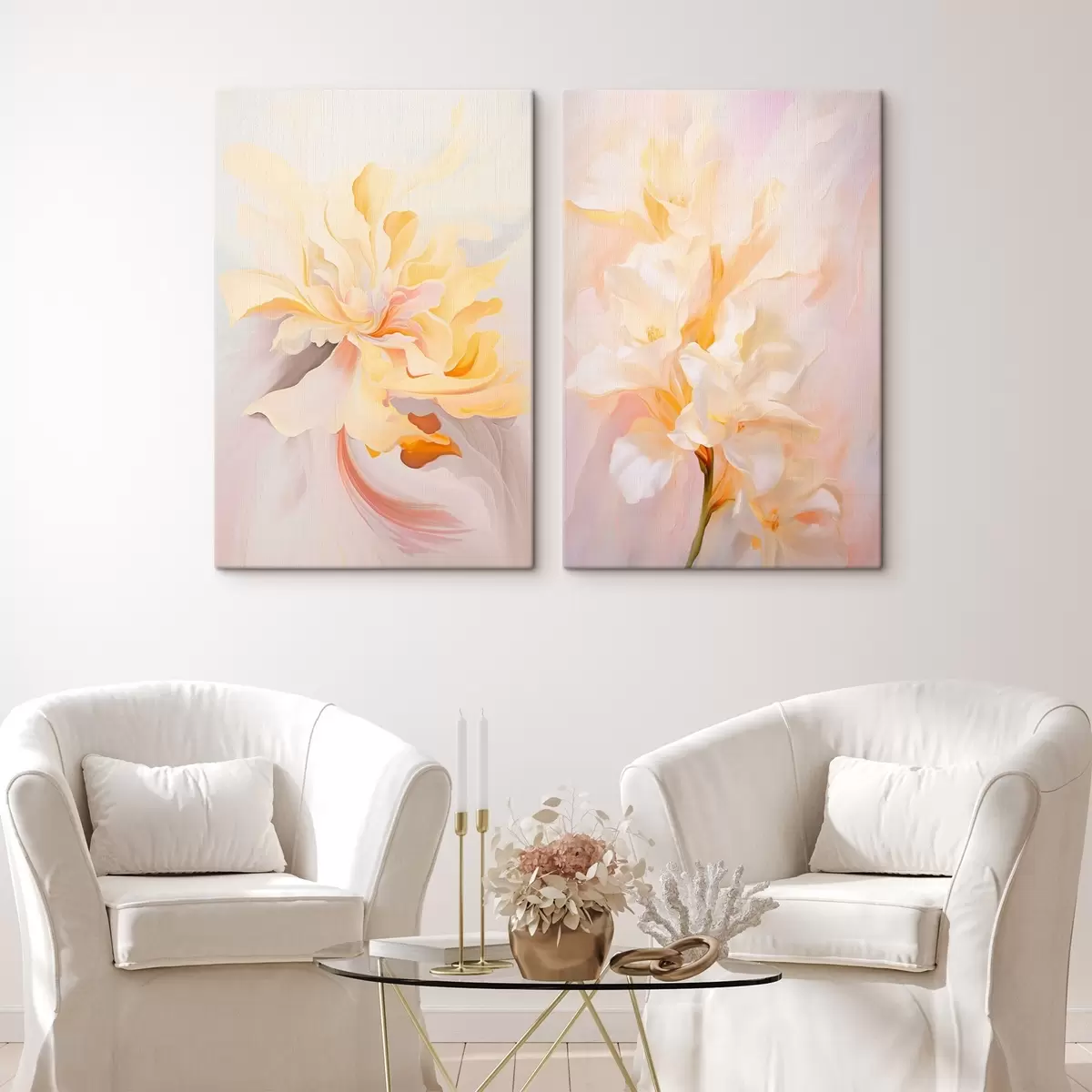  Peintures Délicat diptyque en style aquarelle avec transitions de couleurs m00576