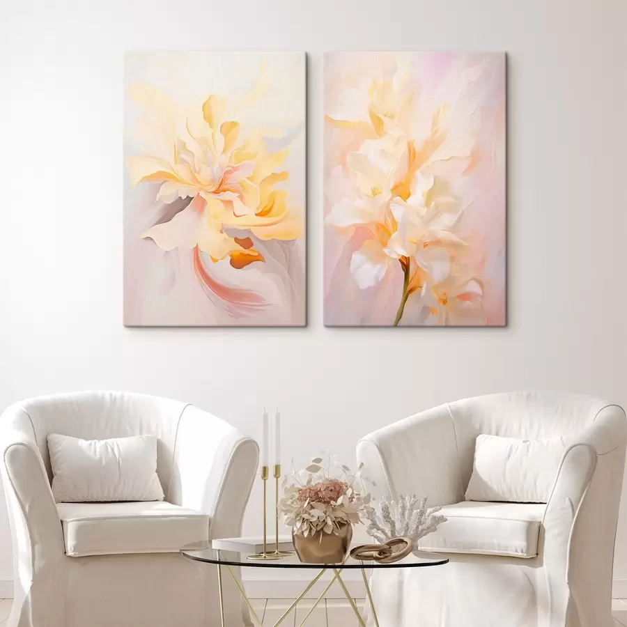  Schilderijen Delicaat tweeluik in aquarelstijl met kleurovergangen m00576