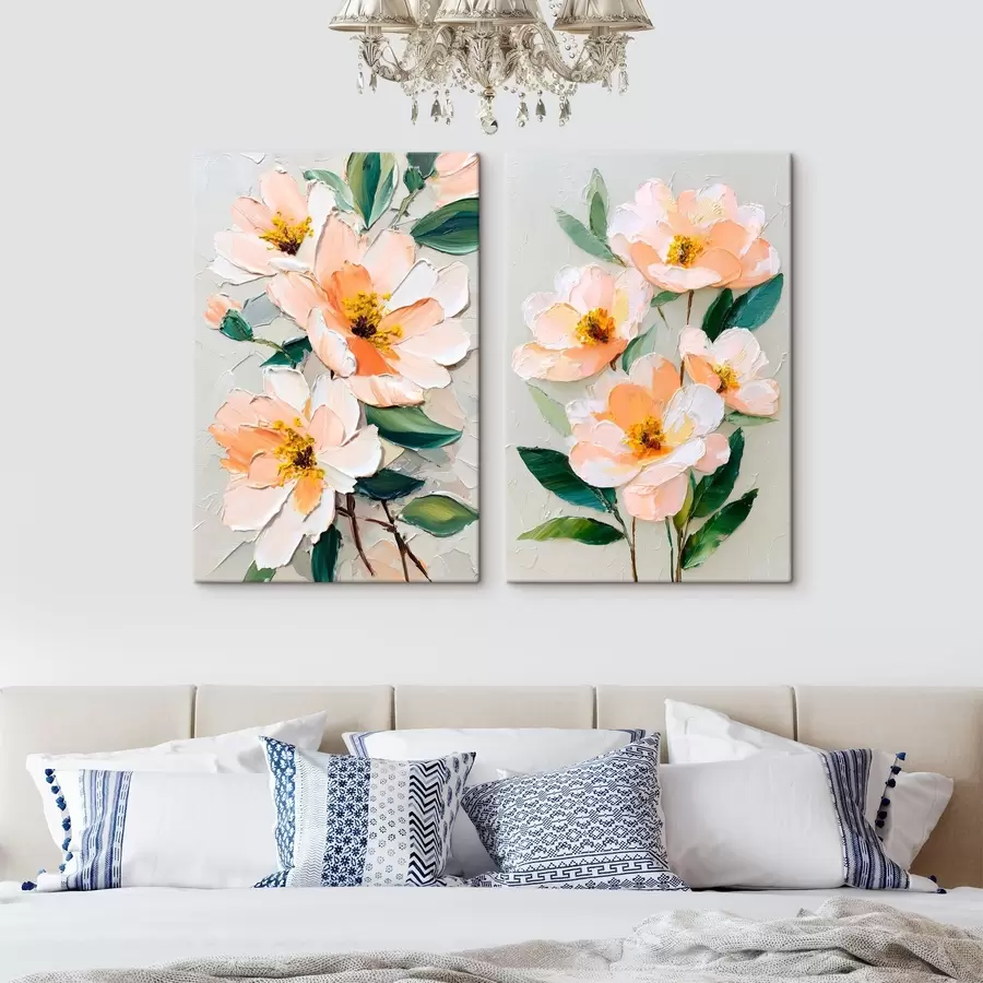  Peintures Peinture à l'emporte-pièce combinant un grand bouquet et des fleurs individuelles m00579