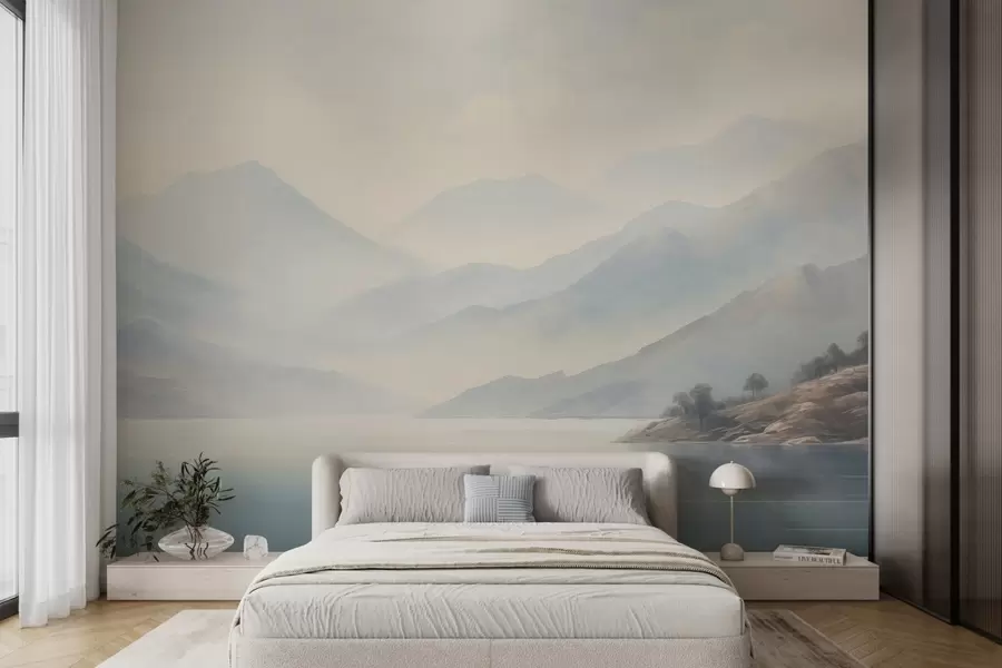 Fotobehang Bergen bij het meer w04382