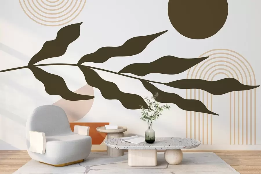 Fotobehang Abstractie, bladeren, lineaire bogen w04386