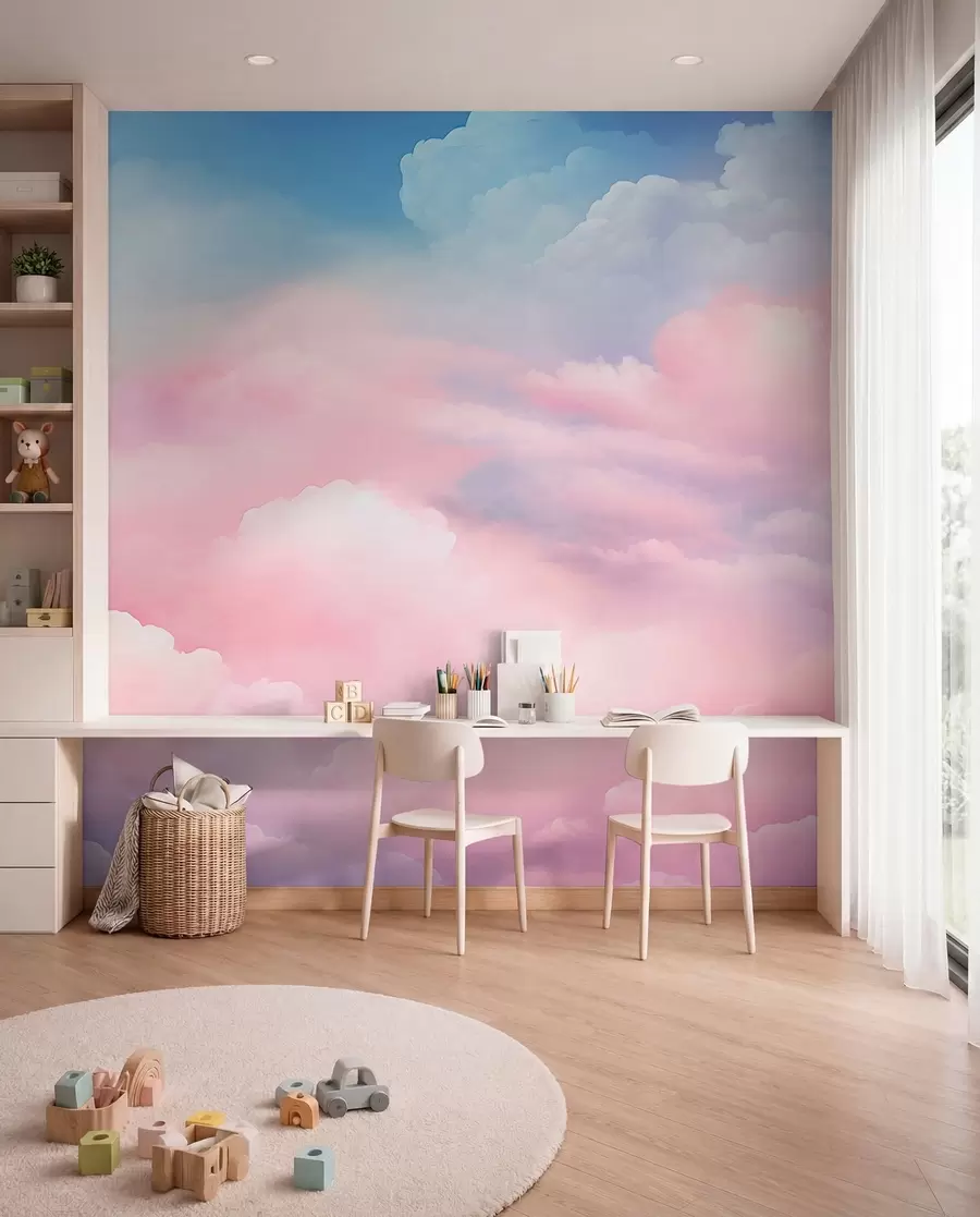 Papier peint photo Nuages rose bonbon w04387